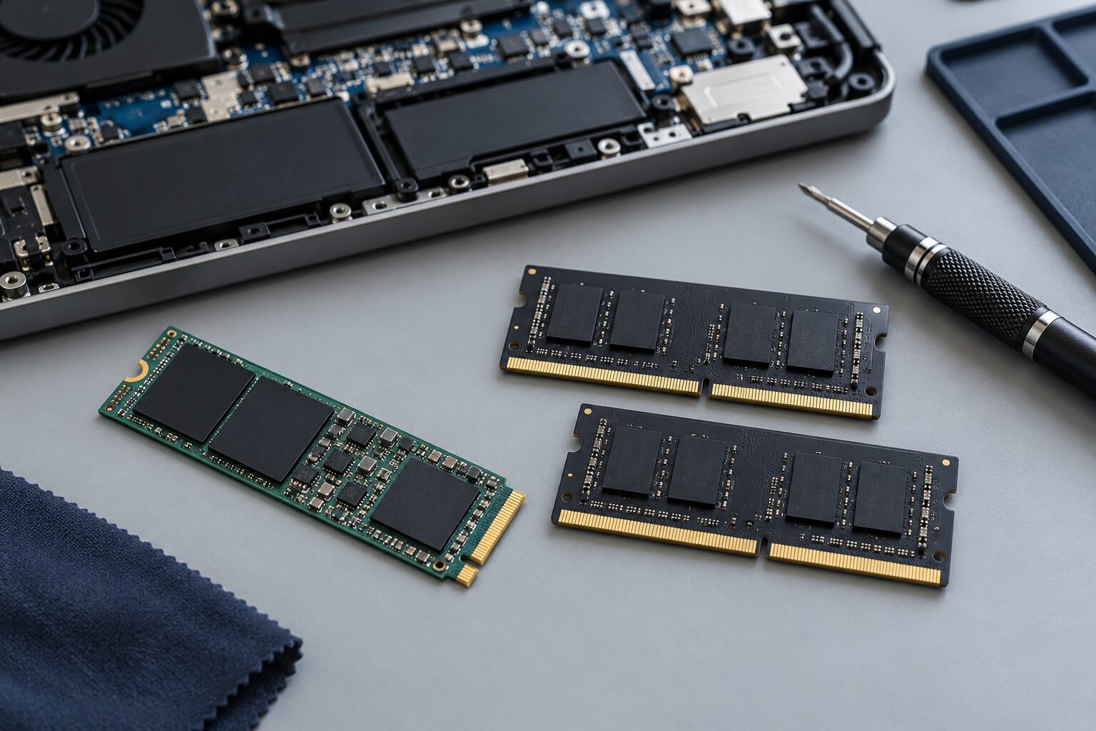 SSD e módulos de memória RAM — imagem ilustrativa gerada